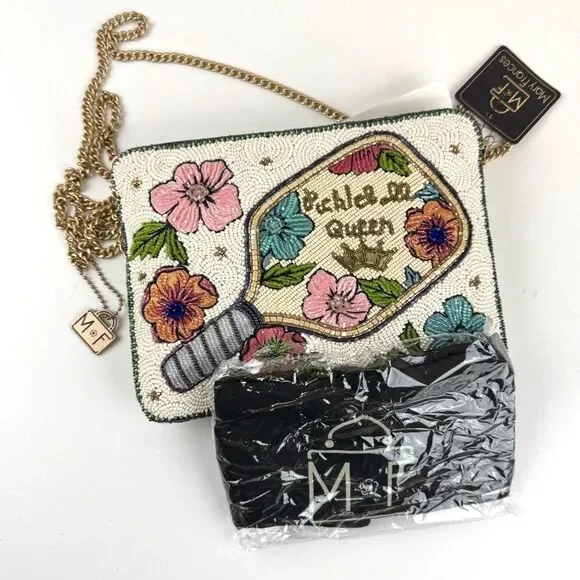 Mary Frances Pickle Ball Queen Crossbody Purse Bag Beaded Sparkle Crown NEW - Picture 6 of 12